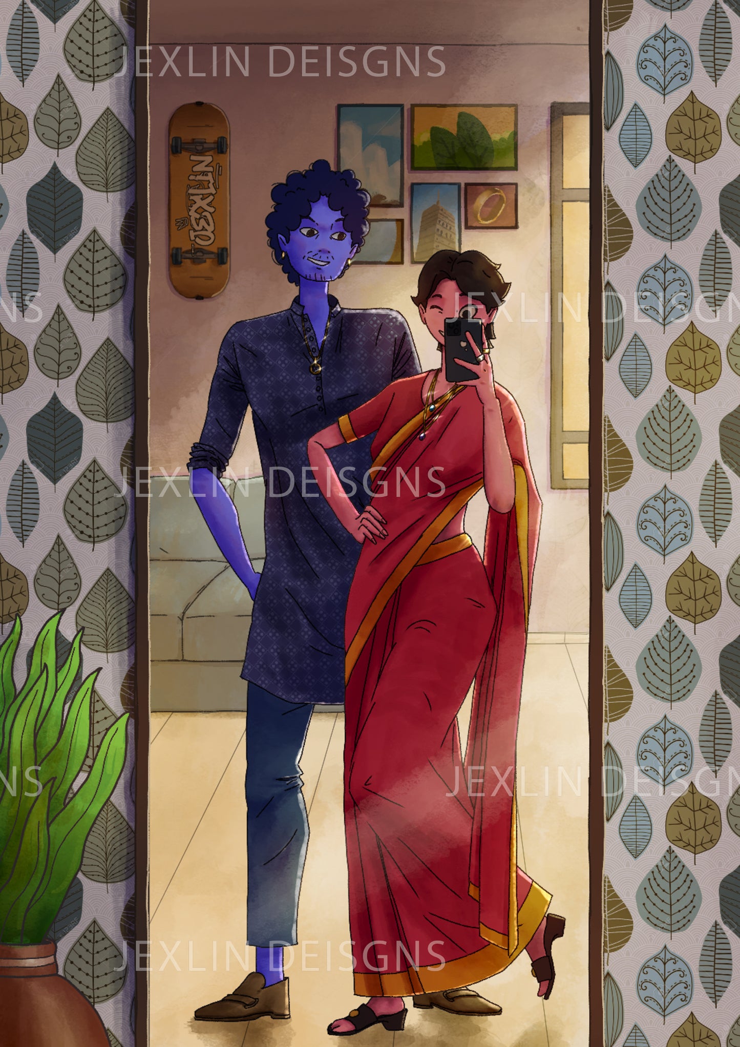 Mirror Selfie in Ethnic Wear Jex and Lin Poster
