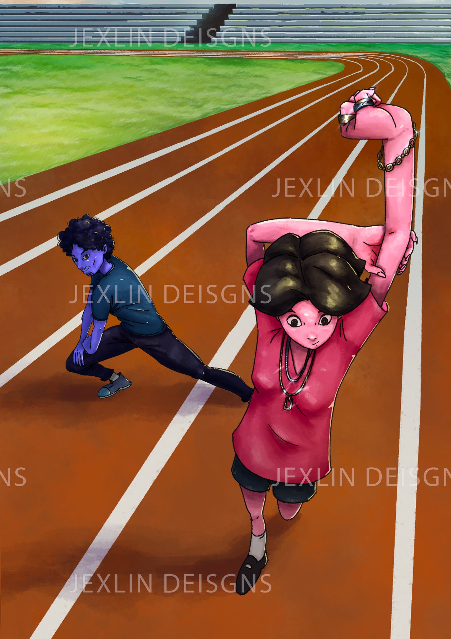 Running Track Stretch Jex and Lin Poster